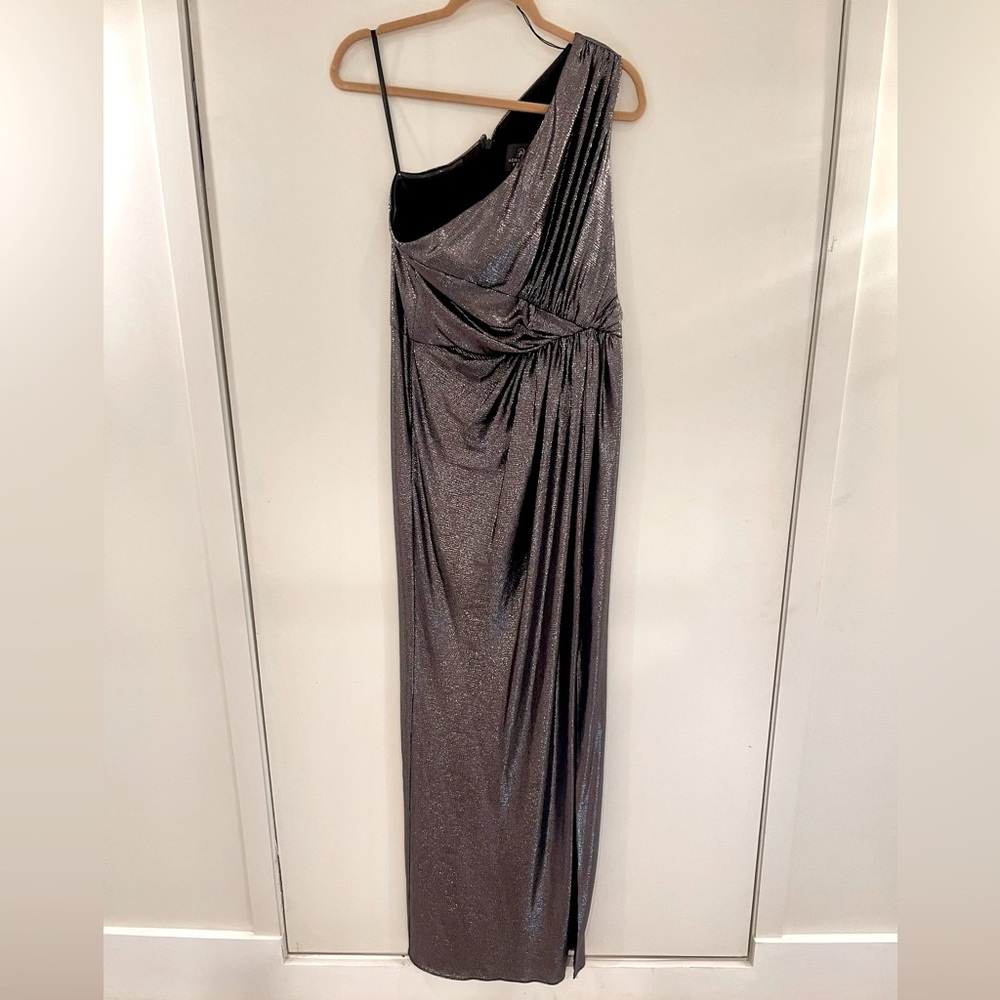 Adrianna Papell Metallic One Shoulder Formal Length Dress